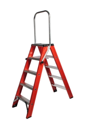 Afbeeldingen van Kelfort Trap MAGNUS 2x5 gecoat aluminium rood met beugel