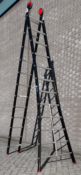 Afbeeldingen van Kelfort Reformladder MAGNUS 2x12 gecoat aluminium 2 delig zwart