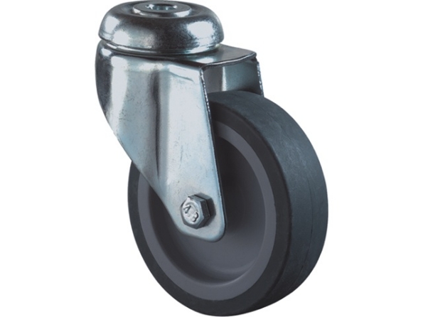 Afbeeldingen van Kelfort Zwenkwiel 75 mm met glijlager met boutgat grijs rubber gegalvaniseerd verzinkt