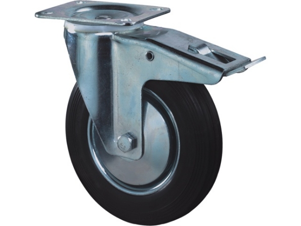 Afbeeldingen van Kelfort Zwenkwiel 100 mm bevestigingsplaat 104x80 mm met rem zwart gegalvaniseerd verzinkt