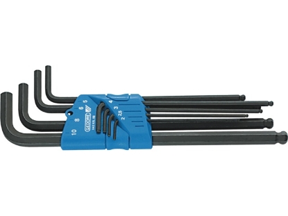 Afbeeldingen van GEDORE Stiftsleutelset tbv binnenzeskant-schroeven, extra lang, met kogelkop H 42 KEL-88 2-10mm