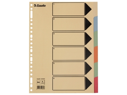 Afbeeldingen van Esselte tabbladen 23rings a4 karton 6dlg gekleurde tabs chamois, 3030625 