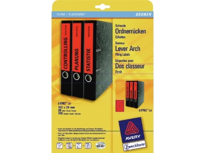 Afbeeldingen van Zweckform rugetiket, 192 x 38 mm, verpakking 140 stuks, l4762-20, rood