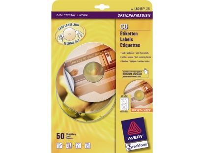 Afbeeldingen van Zweckform etiket cd wit, verpakking 50 stuks, l6015-25, wit