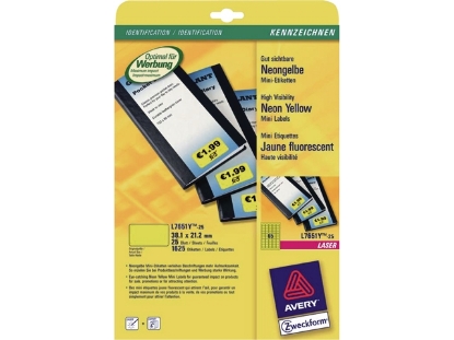 Afbeeldingen van Avery etiket, 38.1 x 21.2 mmm, verpakking 1625 stuks, l7651y-25, neon geel