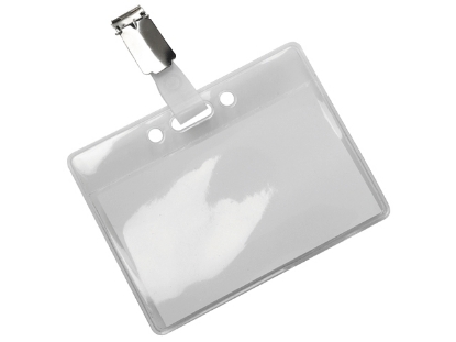 Afbeeldingen van HF2 badge, 95 x 78 mm, verpakking 24 stuks, met gleuf, inclusief bretelstrip, pvc, 121265, transparant