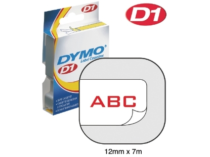 Afbeeldingen van Dymo labeltape d1, 12 mm x 7 meter,  t.b.v. esselte 45015 en dymo 1000, s0720550, wit/blauw
