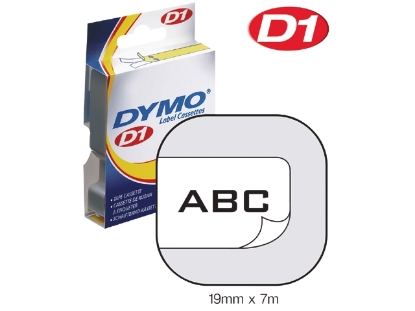 Afbeeldingen van Dymo labeltape d1, 19 mm x 7 meter, t.b.v. dymo 2000/5500, s0720830, wit/zwart