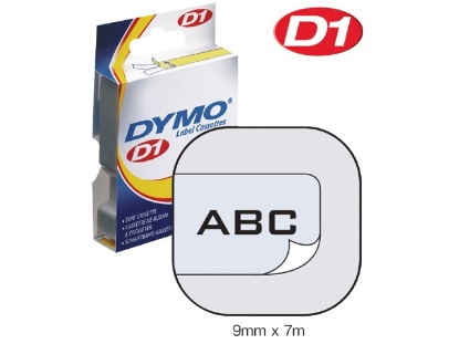 Afbeeldingen van Dymo labeltape d1, 9 mm x 7 meter, t.b.v. esselte 49910 en dymo 1000/5000, s0720670, transparant/zwart
