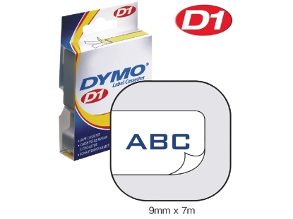 Afbeeldingen van Dymo labeltape d1, 9 mm x 7 meter, t.b.v. dymo 1000/5000, s0720690, wit/blauw 