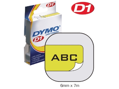 Afbeeldingen van Dymo labeltape d1, 6 mm x 7 meter, s0720790, geel/zwart