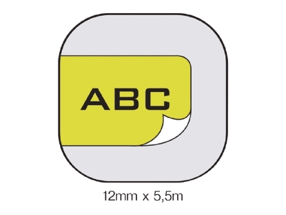 Afbeeldingen van Dymo labeltape rhino, 12 mm x 5.5 meter, 18432, geel/zwart