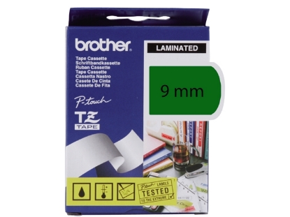 Afbeeldingen van Brother labeltape, 9 mm x 8 meter, tze-721, groen/zwart