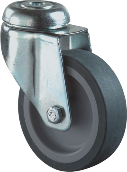 Afbeeldingen van Kelfort Zwenkwiel 75 mm met glijlager met boutgat grijs rubber gegalvaniseerd verzinkt