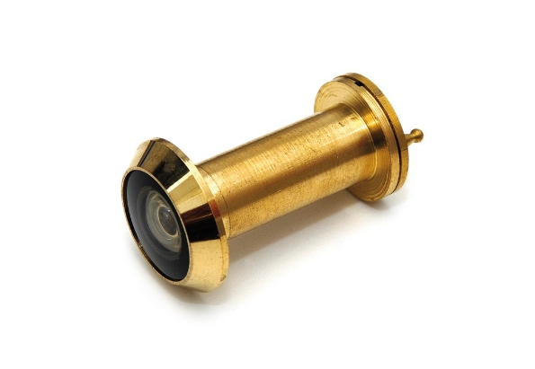 Afbeeldingen van DX Deurspion 200 graden, deurdikte 35-55 mm, diameter 14 mm, brandwerend 30 minuten, messing, gepolijst