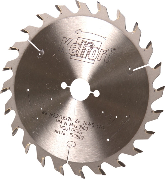 Afbeeldingen van Kelfort Cirkelzaagblad hard metaal, 160 x 2.2 mm, asgat 20 mm, 24 tanden, ws-w