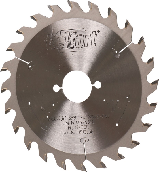 Afbeeldingen van Kelfort Cirkelzaagblad hard metaal, 160 x 2.6 mm, asgat 30 mm, 24 tanden, ws