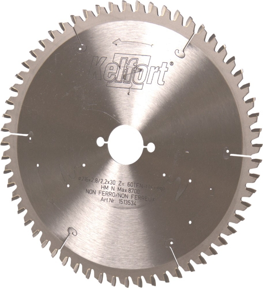 Afbeeldingen van Kelfort Cirkelzaagblad hard metaal, 216 x 2.8 mm, asgat 30 mm, 60 tanden, tfn-tfneg