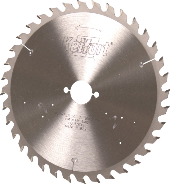 Afbeeldingen van Kelfort Cirkelzaagblad hard metaal, 235 x 2.8 mm, asgat 30 mm, 36 tanden, ws-w