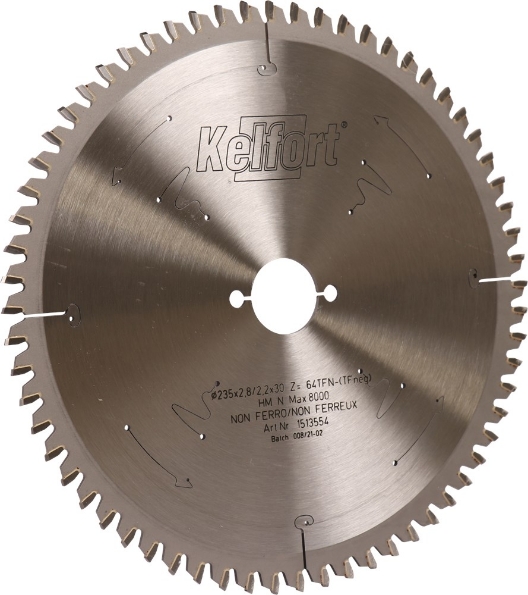 Afbeeldingen van Kelfort Cirkelzaagblad hard metaal, 235 x 2.8 mm, asgat 30 mm, 64 tanden, tfn-tfneg
