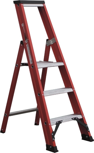 Afbeeldingen van Kelfort Plateautrap MAGNUS 1x3 gecoat aluminium extra diepe trede rood