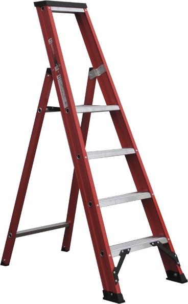 Afbeeldingen van Kelfort Plateautrap MAGNUS 1x4 gecoat aluminium extra diepe trede rood