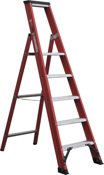 Afbeeldingen van Kelfort Plateautrap MAGNUS 1x5 gecoat aluminium extra diepe trede rood