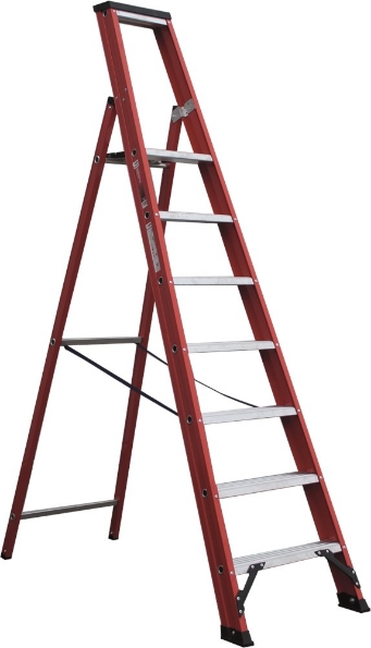 Afbeeldingen van Kelfort Plateautrap MAGNUS 1x7 gecoat aluminium extra diepe trede rood