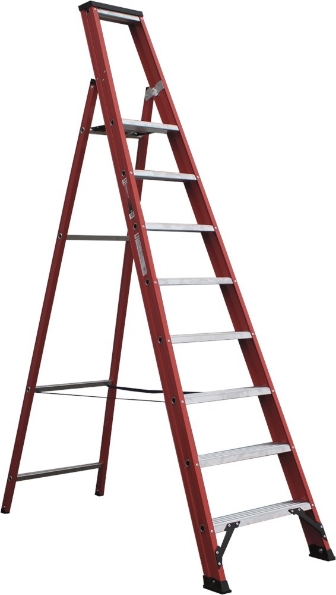 Afbeeldingen van Kelfort Plateautrap MAGNUS 1x8 gecoat aluminium extra diepe trede rood