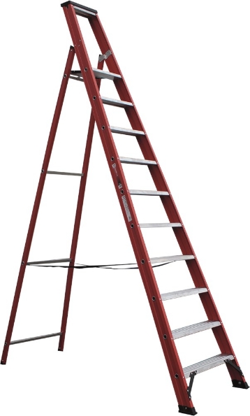 Afbeeldingen van Kelfort Plateautrap MAGNUS 1x10 gecoat aluminium extra diepe trede rood