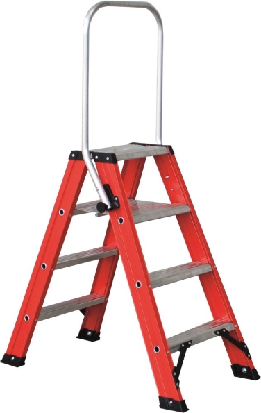 Afbeeldingen van Kelfort Trap MAGNUS 2x4 gecoat aluminium rood met beugel