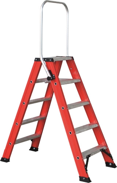 Afbeeldingen van Kelfort Trap MAGNUS 2x5 gecoat aluminium rood met beugel