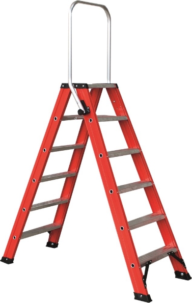 Afbeeldingen van Kelfort Trap MAGNUS 2x6 gecoat aluminium rood met beugel