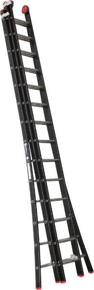 Afbeeldingen van Kelfort Opsteekladder MAGNUS 3x14 gecoat aluminium 3 delig zwart