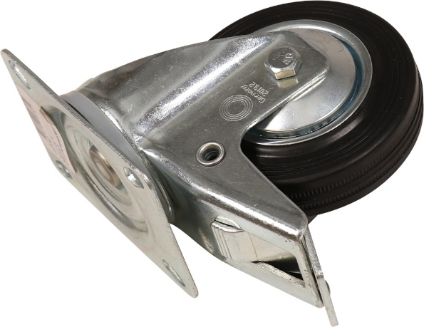 Afbeeldingen van Kelfort Zwenkwiel 100 mm bevestigingsplaat 104x80 mm met rem zwart gegalvaniseerd verzinkt