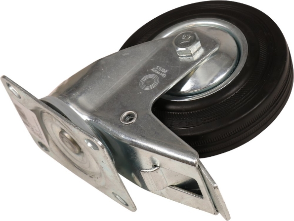 Afbeeldingen van Kelfort Zwenkwiel 125 mm bevestigingsplaat 104x80 mm met rem zwart gegalvaniseerd verzinkt