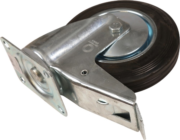 Afbeeldingen van Kelfort Zwenkwiel 200 mm bevestigingsplaat 135x110 mm met rem zwart gegalvaniseerd verzinkt