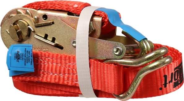 Afbeeldingen van Kelfort Spanband 25 mm 5 meter breeksterkte 1500 kilo ratel met haken rood