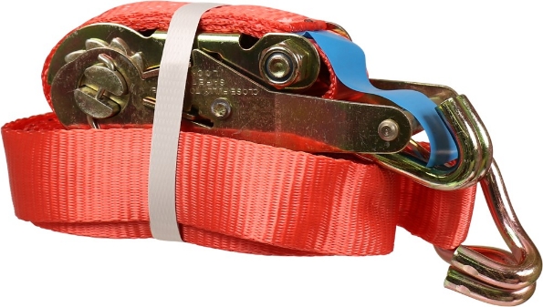 Afbeeldingen van Kelfort Spanband 35 mm 5 meter breeksterkte 3000 kilo ratel met haken rood