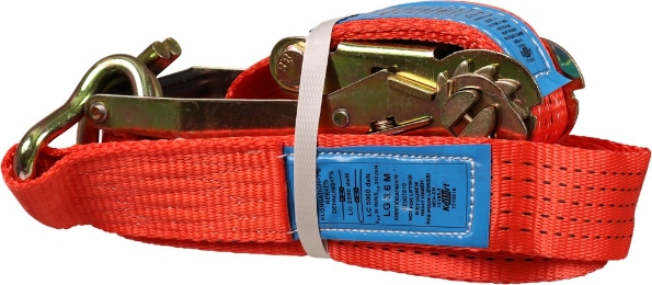 Afbeeldingen van Kelfort Spanband 50 mm 9 meter breeksterkte 5000 kilo ratel met haken rood