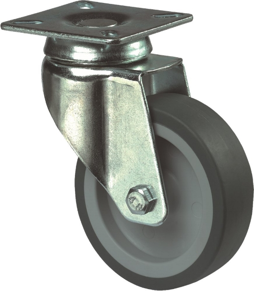 Afbeeldingen van Kelfort Zwenkwiel 100 mm met glijlager met bevestigingsplaat grijs rubber gegalvaniseerd verzinkt