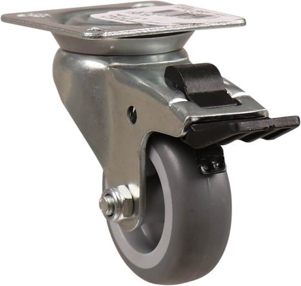 Afbeeldingen van Kelfort Zwenkwiel 50 mm met glijlager met bevestigingsplaat met rem grijs rubber gegalvaniseerd verzinkt