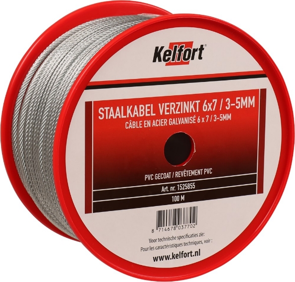 Afbeeldingen van Kelfort Staaldraadkabel Elektrolytisch verzinkt, met pvc coating 6x7 3-5mm