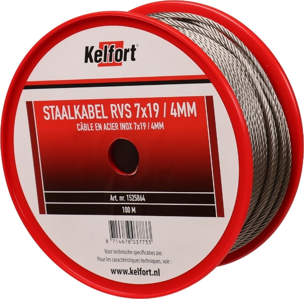 Afbeeldingen van Kelfort Staaldraadkabel Rvs AISI 304 (A2) 7x194mm