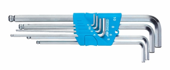 Afbeeldingen van GEDORE Stiftsleutelset tbv binnenzeskant-schroeven, extra lang, met kogelkop H 42 KEL-88 2-10mm