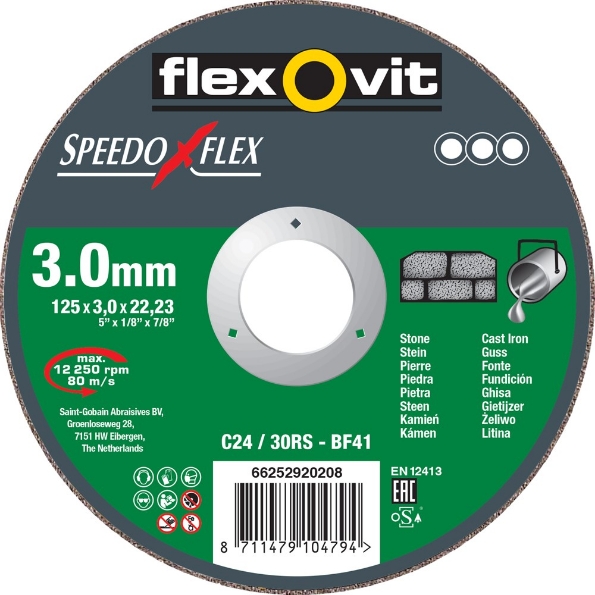 Afbeeldingen van Flexovit Doorslijpschijf Vlak Speedoflex Steen C24/30RS  T41 125x3,0x22