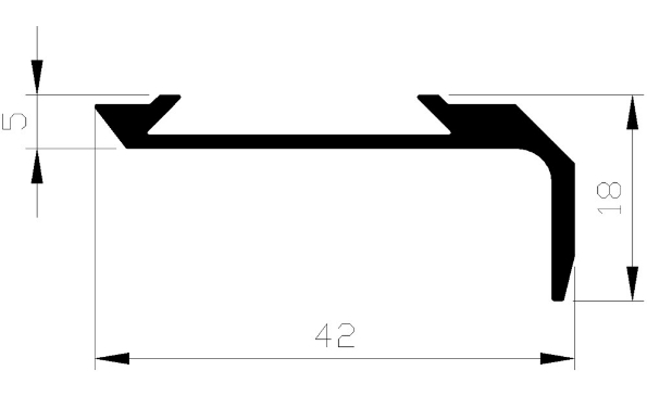 Afbeeldingen van AluArt Trapkant aluminium zonder inlage 5 meter 42x19x5mm