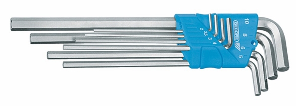 Afbeeldingen van GEDORE Stiftsleutelset tbv binnenzeskant-schroeven, extra lang H 42 EL-88 2-10mm