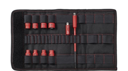 Afbeeldingen van Wiha Doppenset 1/4 set geïsoleerd TorqueVario®-S electric assorti 11-delig incl. adapters en opvouwbaar etui 7209N