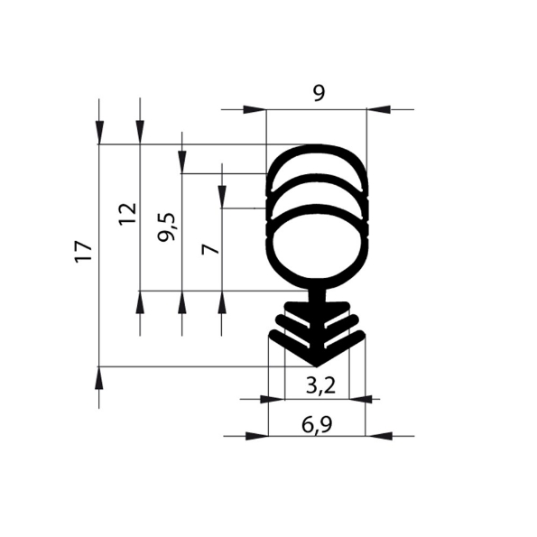 Afbeeldingen van Ellen Afdichtingsprofiel Universeal+ zwart 25 meter
